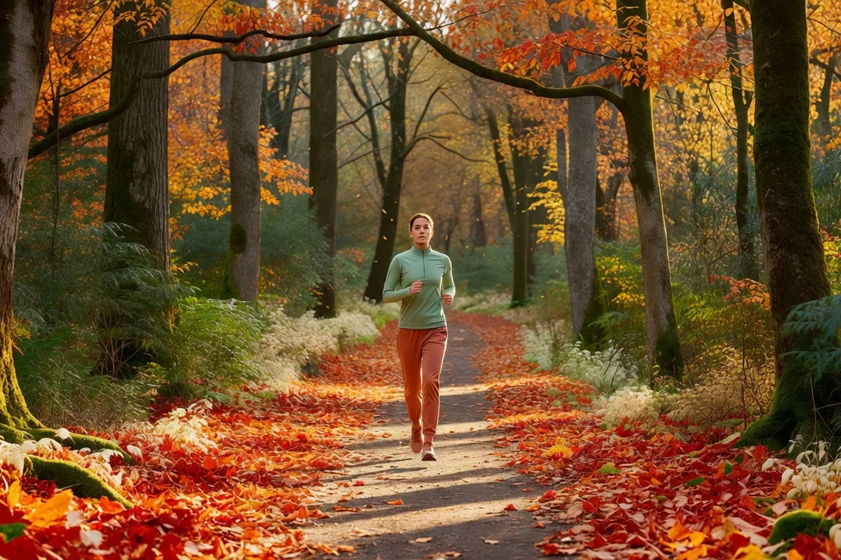 Personne pratiquant une activité physique modérée en extérieur dans une forêt