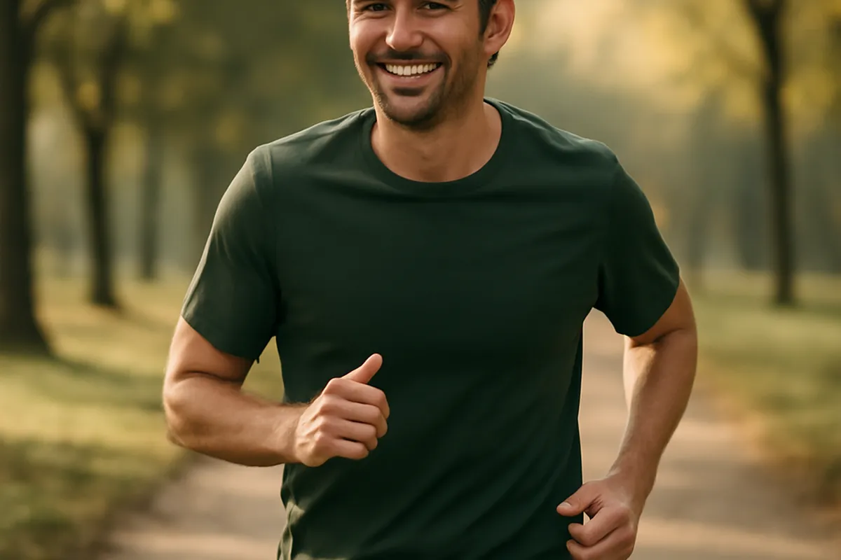 Homme actif faisant du jogging en extérieur, symbole de prévention santé masculine