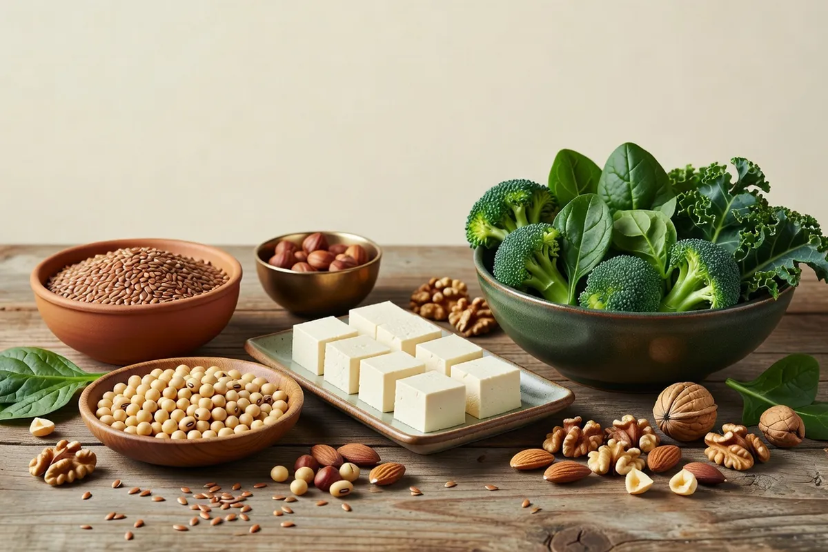 Sélection d’aliments bénéfiques pendant la ménopause : graines de lin, soja, légumes verts